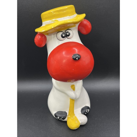 The Unbranded Brand Other - Droopy Dog Playing Golf Piggy Coin Bank 7" Japan Red Yellow Hat‎ Golf Ceramic